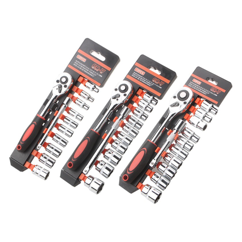 12-piezas socket traje ratchet 1/2-3/8-1/4 rápido socket llave traje coche hardware herramienta conjunto