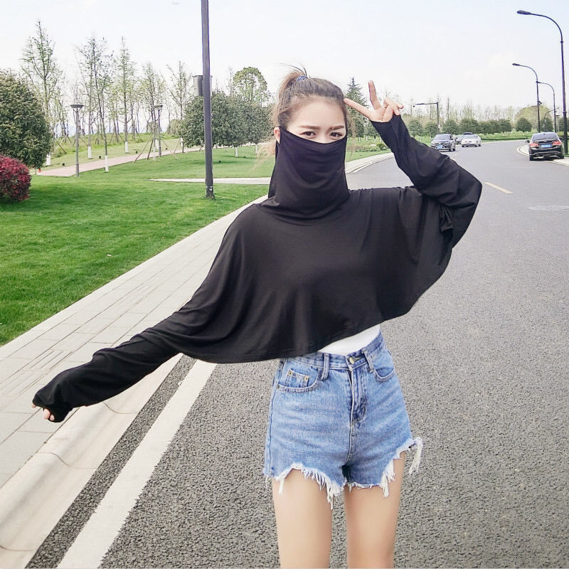 夏のサイクリング用モーダル薄手日焼け止め服、ゆったりとした長袖日焼け止め、顔と首を覆う女性用日焼け止め服|undefined