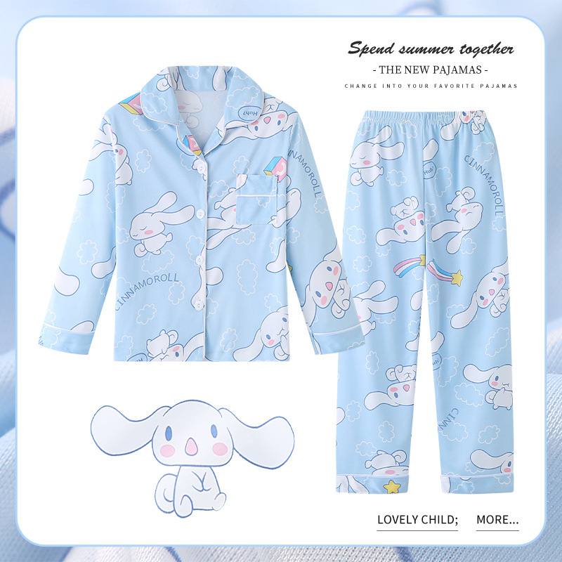 Drop shipping boys' pajamas, spring and autumn long-sleeved girls' collared cartoon children's pajamas, boys' home wear.