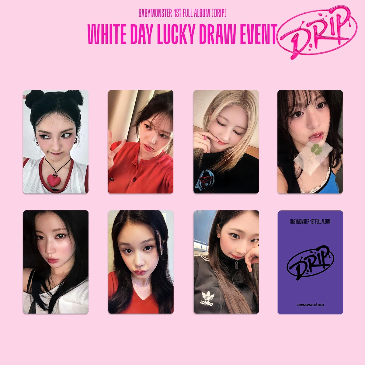 Бэби monster белая Валентинка lucky card китайская карта back DRIP