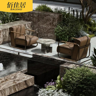 Outdoor Leather Sofa Combination Outdoor Leisure Furniture Seat Coffee Table Courtyard Villa Garden Open-Air Waterproof Sun Protection
