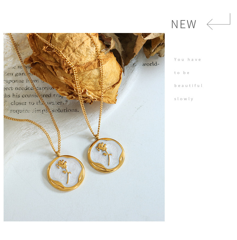 French Style Flower Titanium Steel Pendant Necklace Enamel Plating Stainless Steel Necklaces_colorza_4