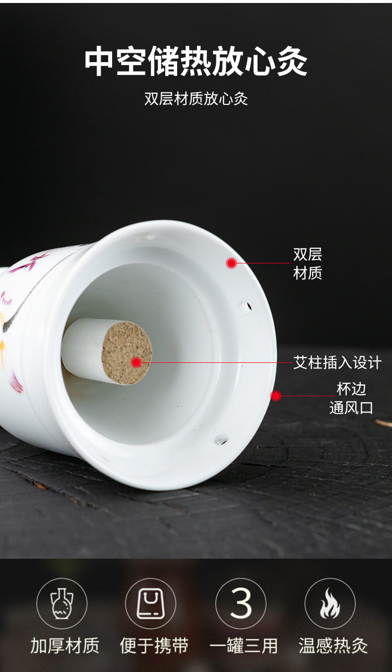 Ceramic Moxibustion Cup Gua Sha Jar Double Layer Heat Insulated Ash Grid Design for Home Meridian Care quality and texture