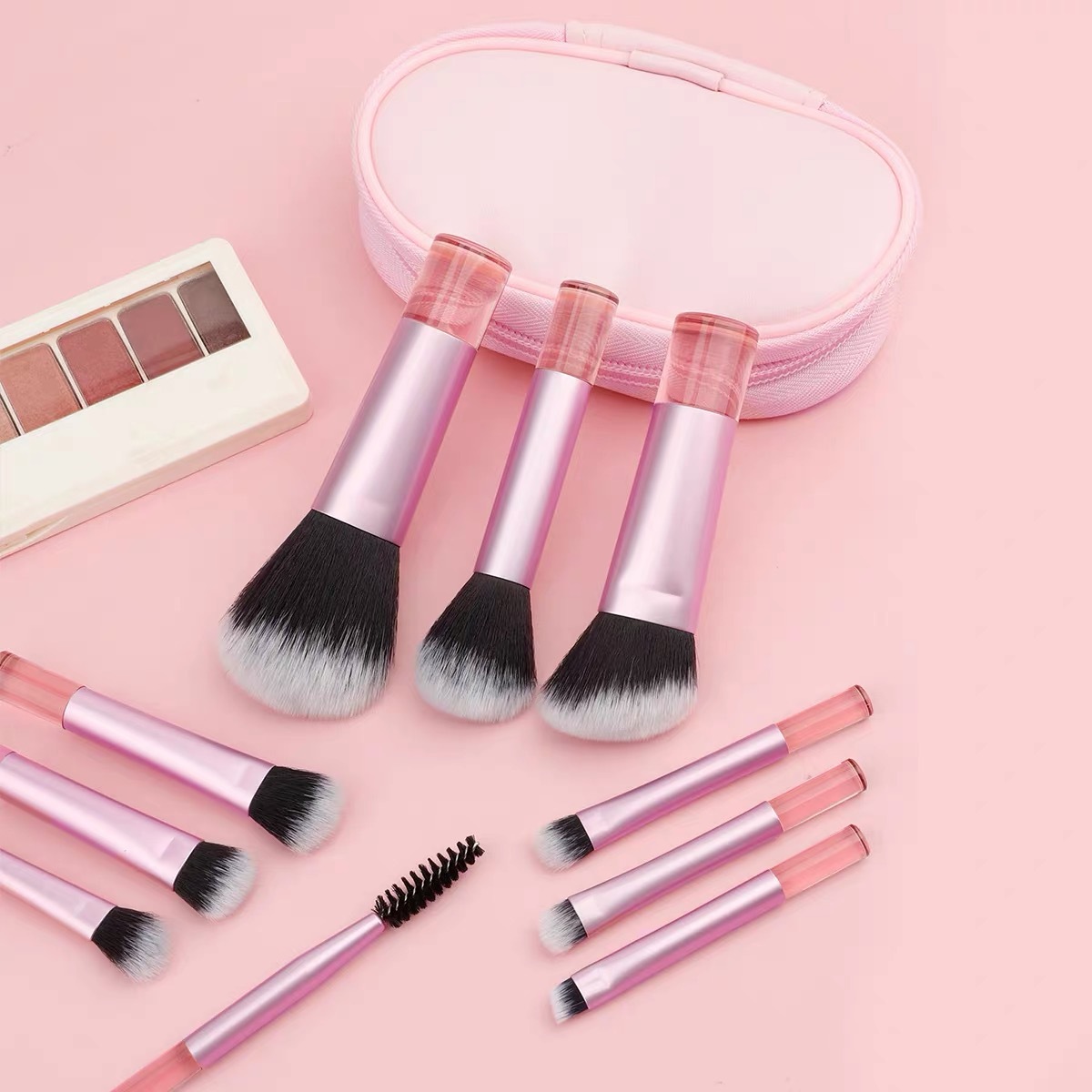 10 conjuntos de cepillo de maquillaje mango de cristal portátil de viaje a granel cepillo de blush cepillo de reparación cepillo de ceja almacenamiento