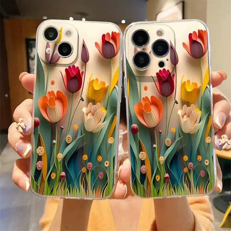 创意3D艺术花纹适用苹果17Promax透明手机壳iPhone16软壳TPU14Pro