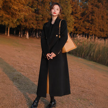 大码冬季复古黑色长款毛呢大衣女高级韩版过膝加棉呢子外套AA063