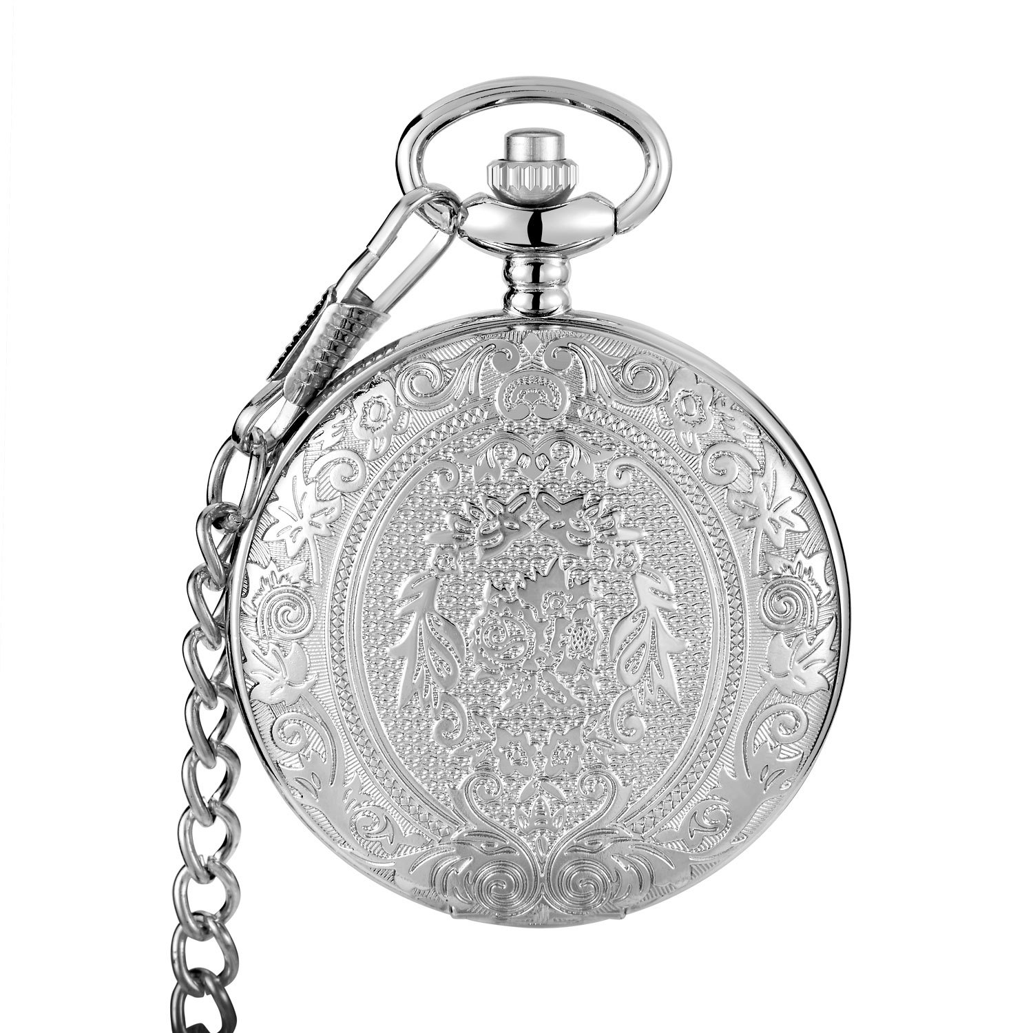 Relógio de bolso esqueleto vintage gravado com colar presente_voghion.com