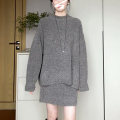 韩系感纯色毛衣套装女2025年秋冬季新款慵懒风针织衫半身裙两件套