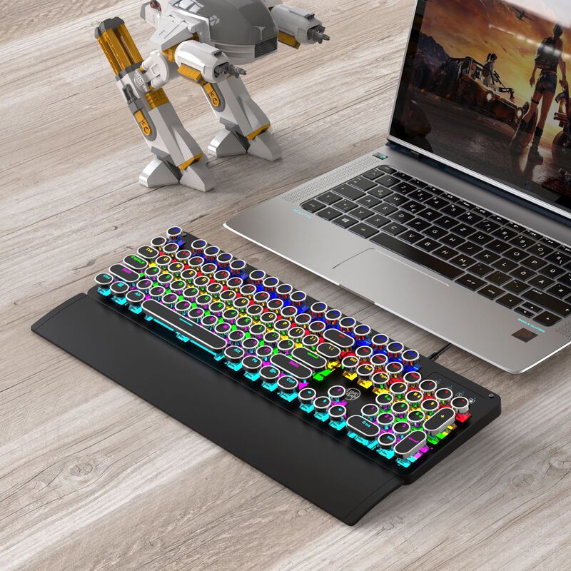 Factory Direct Sales Punk Retro Mechanical Keyboard Green Axis Wired E-Sports Gaming Office Computer Keycap Led Backlight