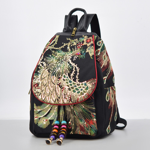 2019 bags Yunnan ethnic style embroidery new women's bag peacock embroidery bag canvas women's backpack drop shipping
