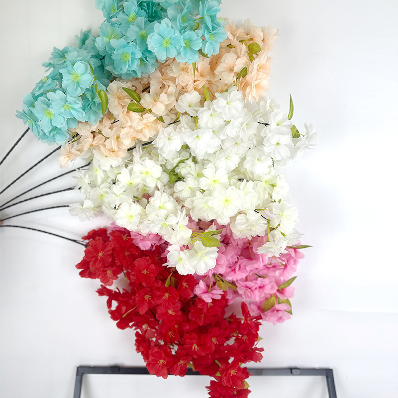模擬カラフルな桜の枝、造花、プラスチック製の桃の枝、店舗の天井の装飾、花のつる、結婚式のインターネット有名人の桜の枝|undefined