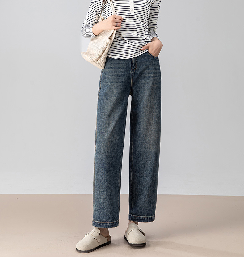 Quần jeans nữ cạp cao ống rộng dáng chuối — màu xanh chi tiết 3