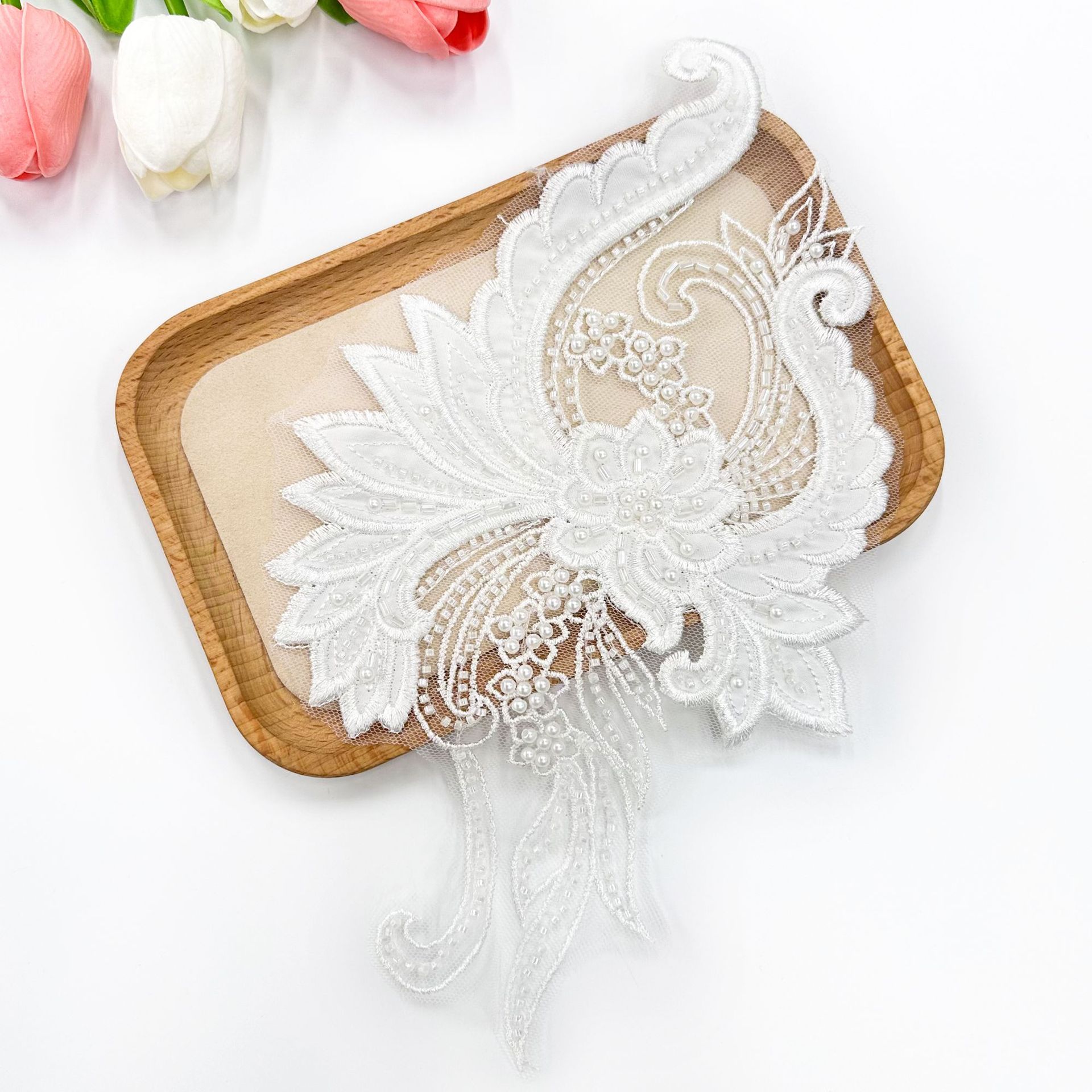 Mesh blanco clavos de tela de perlas bordado de color sólido encaje pegatinas de flores ropa vestido camisa tocado de pelo decoración image 6