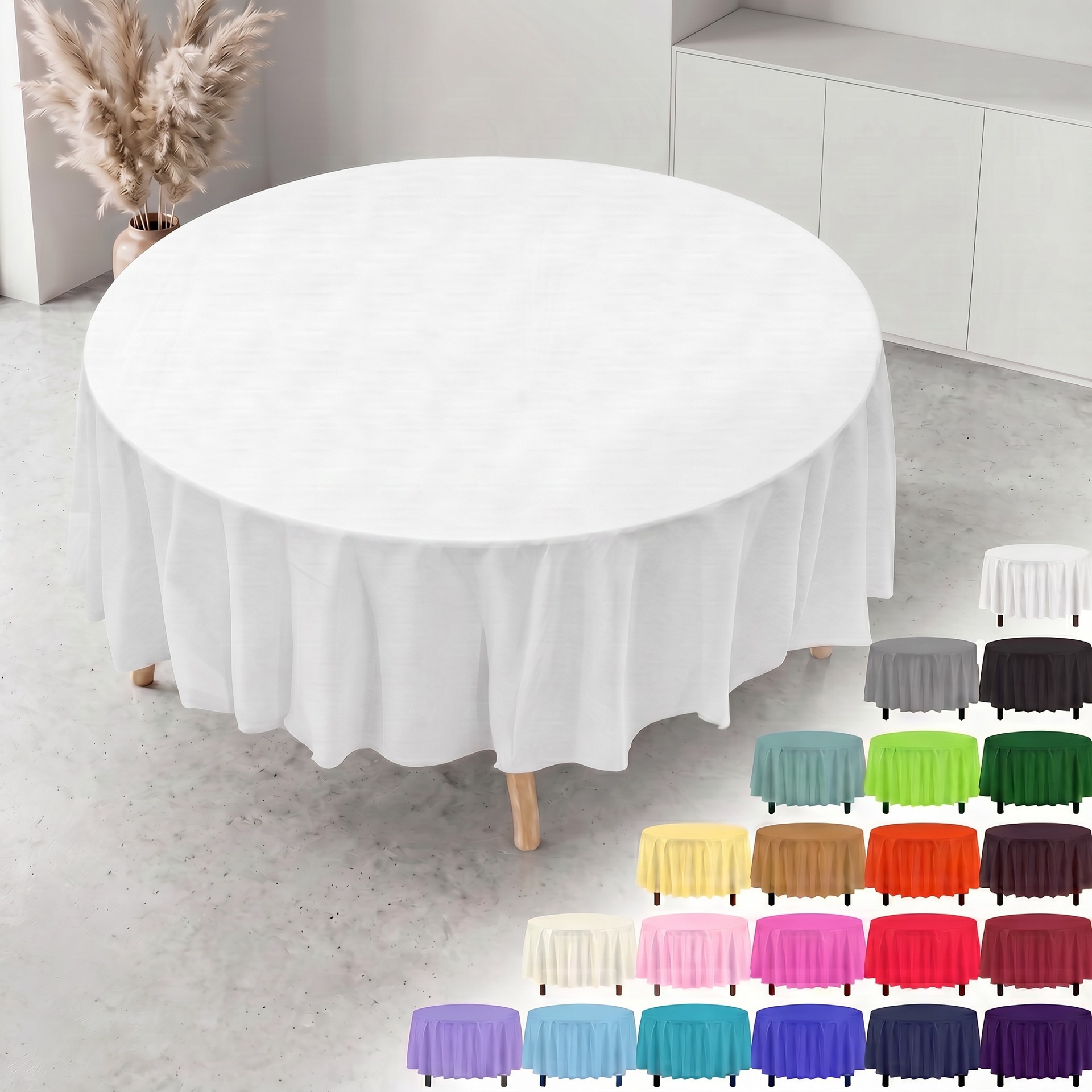 亚马逊一次性纯色圆形桌布 加厚高级感防水派对酒店塑料台布213cm