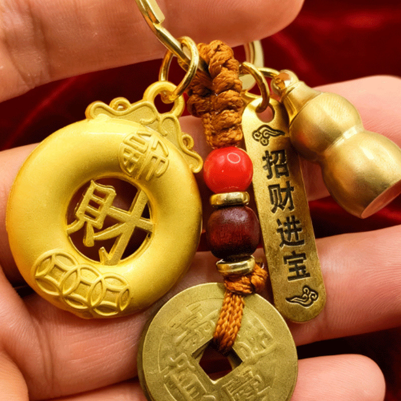 真鍮製のひょうたんはすぐに金持ちになります、幸運のひょうたんは毎日金が入ります、五帝のお金のそろばん、キーホルダー、絶妙なペンダント|undefined