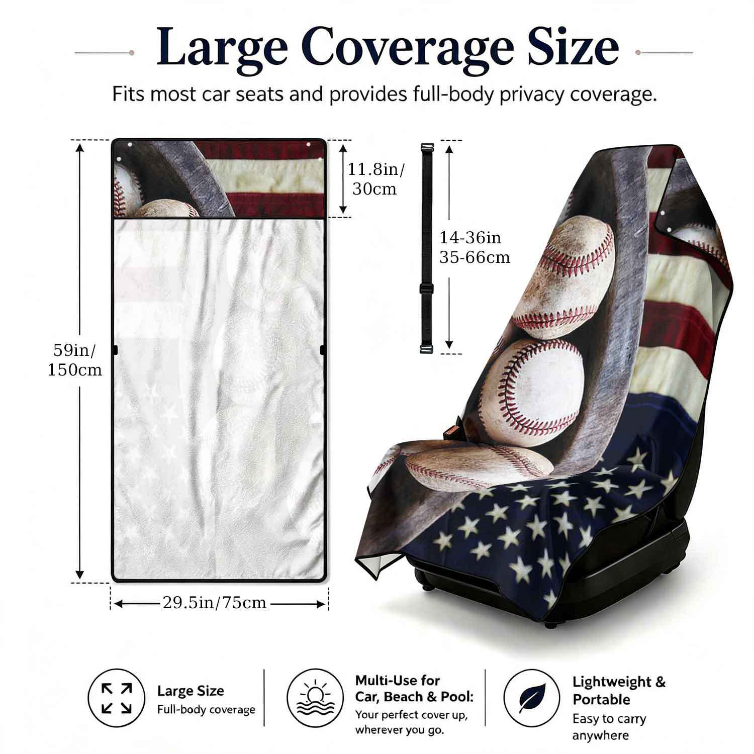 Printed bath towel and car seat cover 2-in-1, ultra-fine fiber outdoor beach and car dual-use universal seat cushion