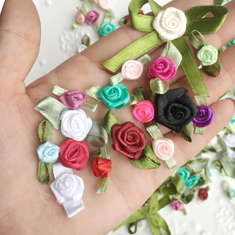 50 случайных DIY ручной работы ленты маленькие цветы с листьями розы цветы