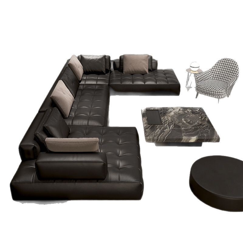 Sofá Lawrence, sala de estar de Foshan, Guangdong, Italia, apartamento grande de alta gama, nuevo sofá de cuero de esquina minimalista italiano