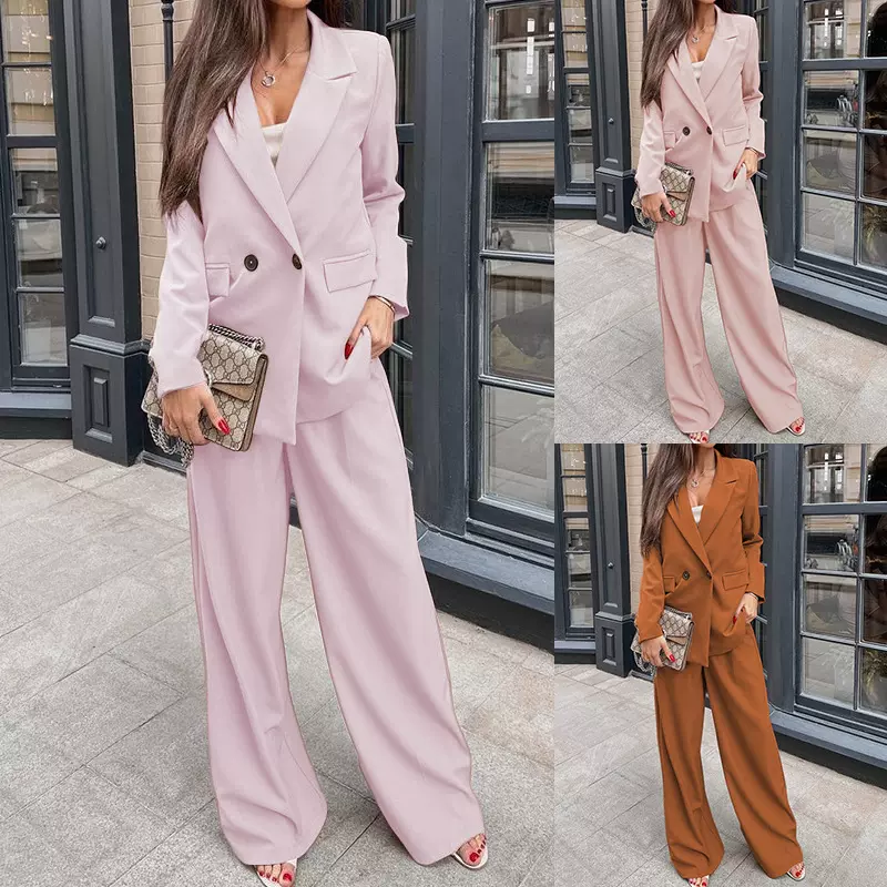 ZL2048现货跨境2025秋冬新款时尚长袖休闲宽松西装长裤套装两件套