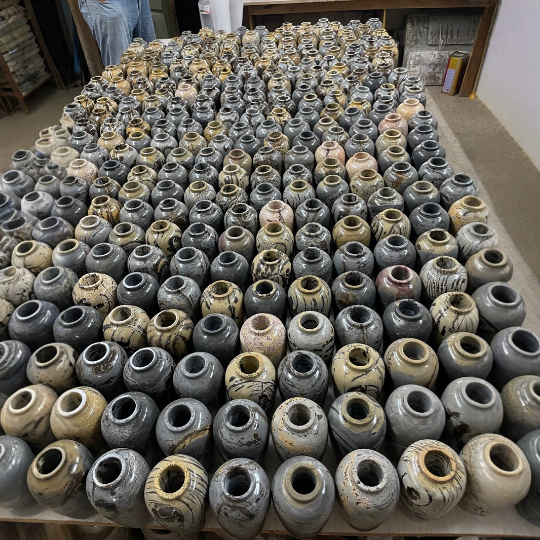 国画石原石草花石石头花瓶办公室桌面玄关酒柜装饰品摆件家居干花