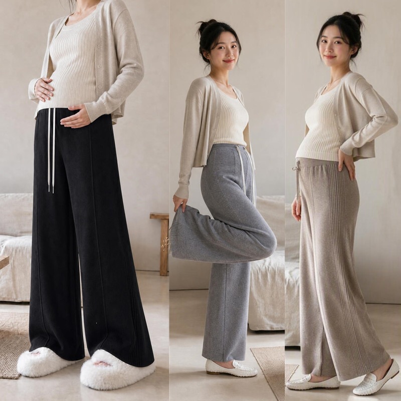 Real photos of maternity pants that can be worn after childbirth, new autumn and winter knitted straight wide-leg pants, casual slimming floor-length pants Real photos of maternity pants that can be worn after childbirth, new autumn and winter knitted straight wide-leg pants, casual slimming floor-length pants