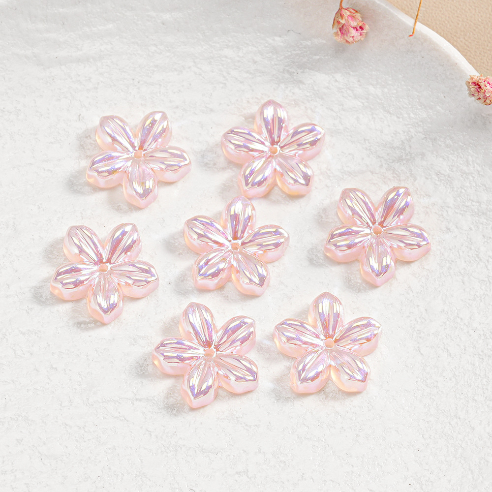 Flor luminosa de cinco pétalos, forma de flor con medio cuentas, pulsera diy, cadena para teléfono móvil, accesorios de joyería, cuentas de resina