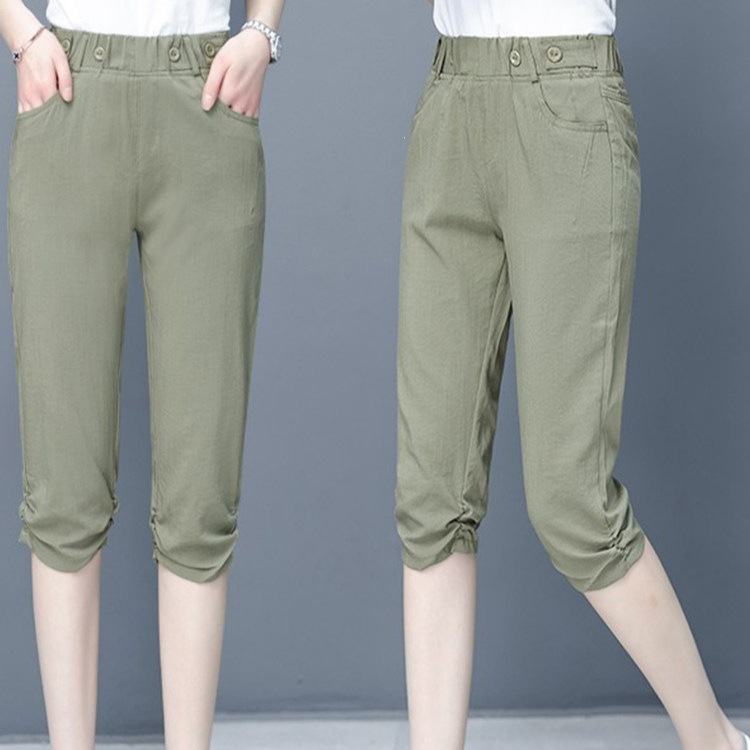 Ice Silk Cropped Pants for Women, Thin Style, 2026 Summer New Model, Petite Harem Cotton-Linen Casual Slim-Fit Mid-Length Pants