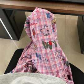 美式甜酷手绘涂鸦格子裤女2026年夏季薄款高腰宽松阔腿休闲遛弯裤