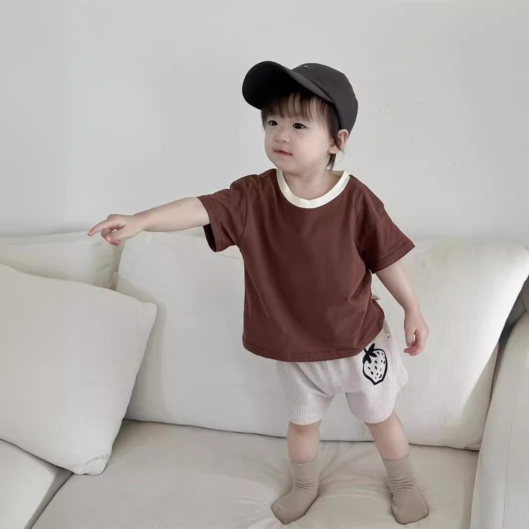 Conjunto de camiseta de manga corta y pantalones cortos de verano para niños, ropa infantil fina de estilo coreano, ropa de verano para bebés, ropa de verano para niños