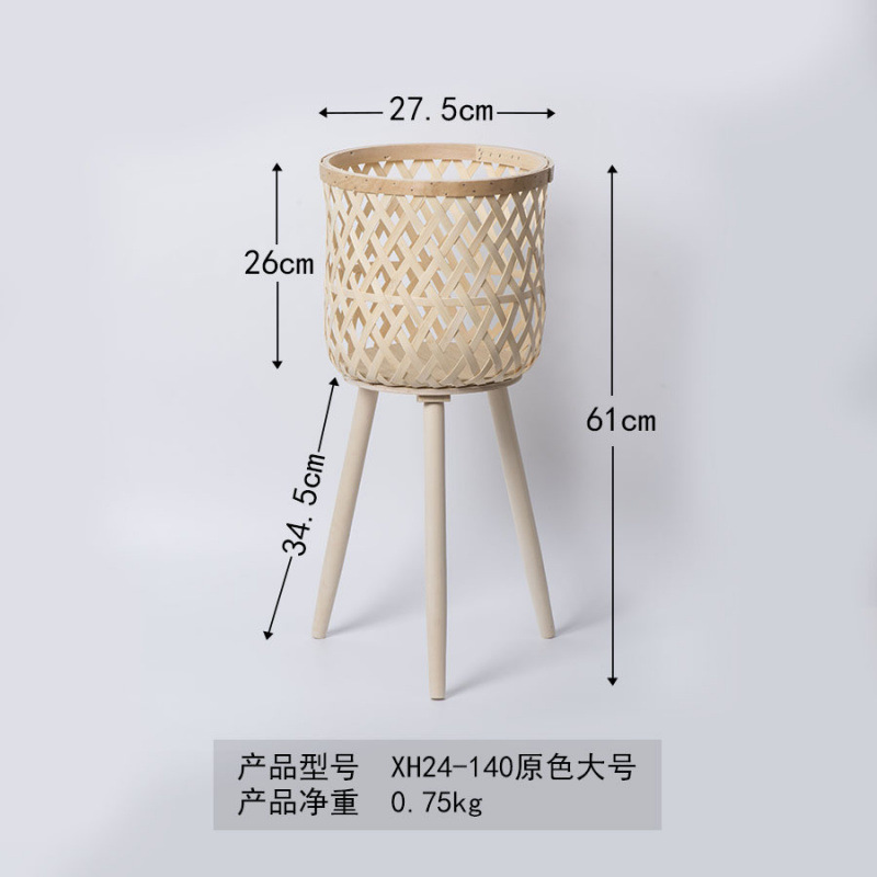 Maceta de ratán de estilo nórdico, balcón interior, sala de estar, planta, eneldo verde, soporte de flores de piso alto de madera tejido a mano