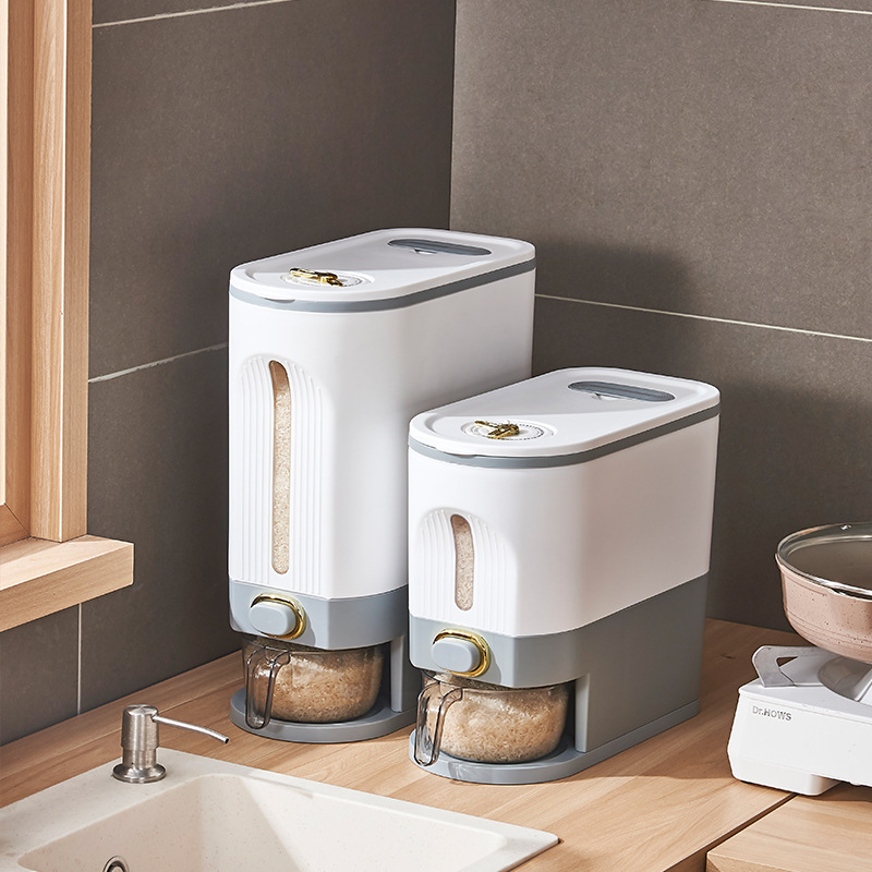 Compact Space-Saving Rice Container for Home Use, Sealed to Prevent Pests and Moisture—Ideal for Storing Grains, Cereals, and Rice; Push-Button Design for Convenient Kitchen Storage