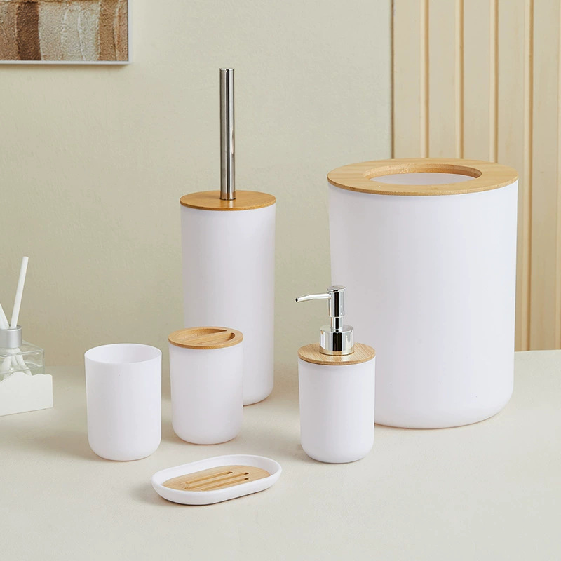 Yufei Home Simple estilo nórdico de bambú y madera cubierta de baño kit de lavado de baño de seis piezas de copa de cepillo de dientes de alto valor