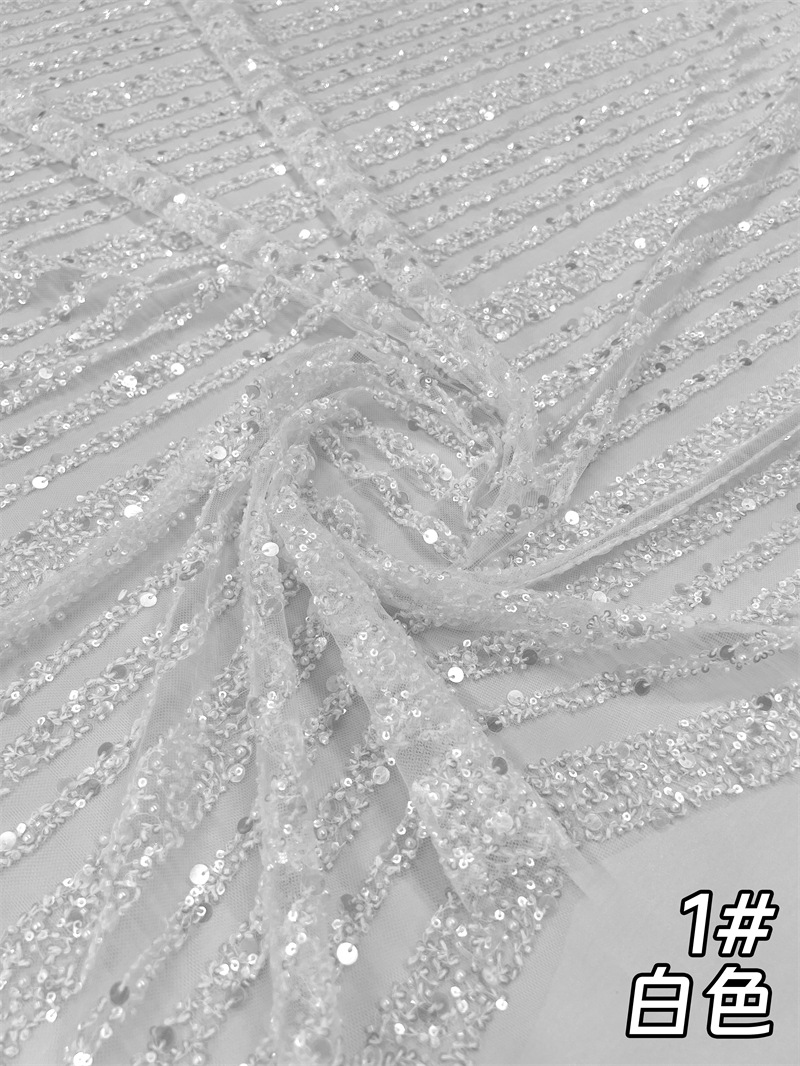 industria pesada vertical clavos de perlas sequinilla tela de malla blanco de hadas vestido de boda ropa de rendimiento tela en stock