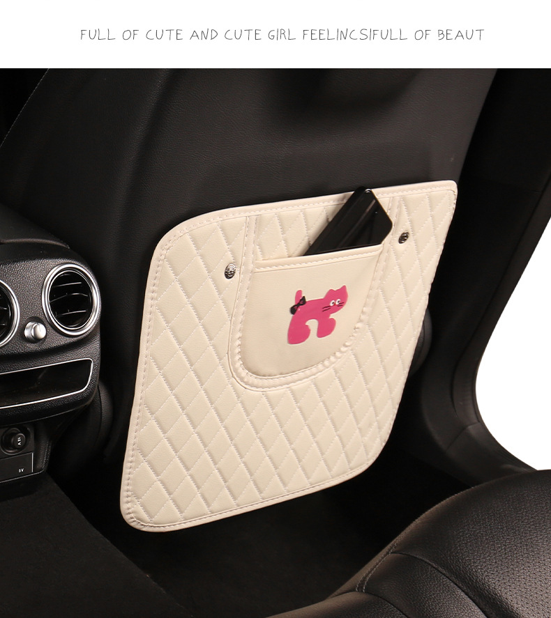 Pink Cat Cute Cartoon Quilted Embroidered Car Seat Back Anti-kick Pad Car Seat Back Anti-fouling Pad Cross-border Automotive Products