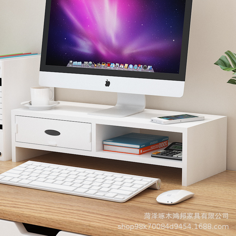Desktop Computer Elevated Monitor Stand Base Raised Storage Shelf Office Desk with Drawer Storage Rack