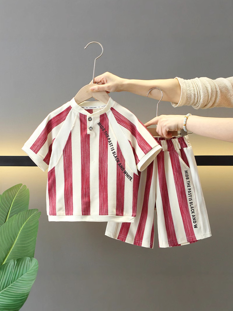 8075 traje de verano para niños 2025 nuevo traje de verano de manga corta de dos piezas para niños de moda moda ropa de verano para bebés