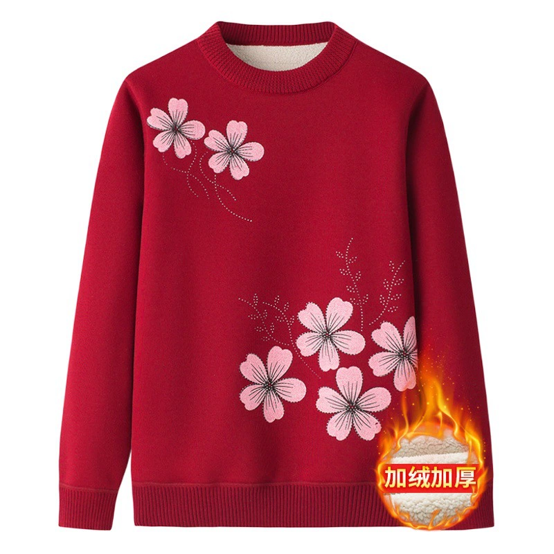 Зимний теплый свитер для матери, осенне-зимняя женская одежда для бабушек среднего и пожилого возраста, цельная утолщенная Базовая рубашка на флисовой подкладке, верхняя одежда