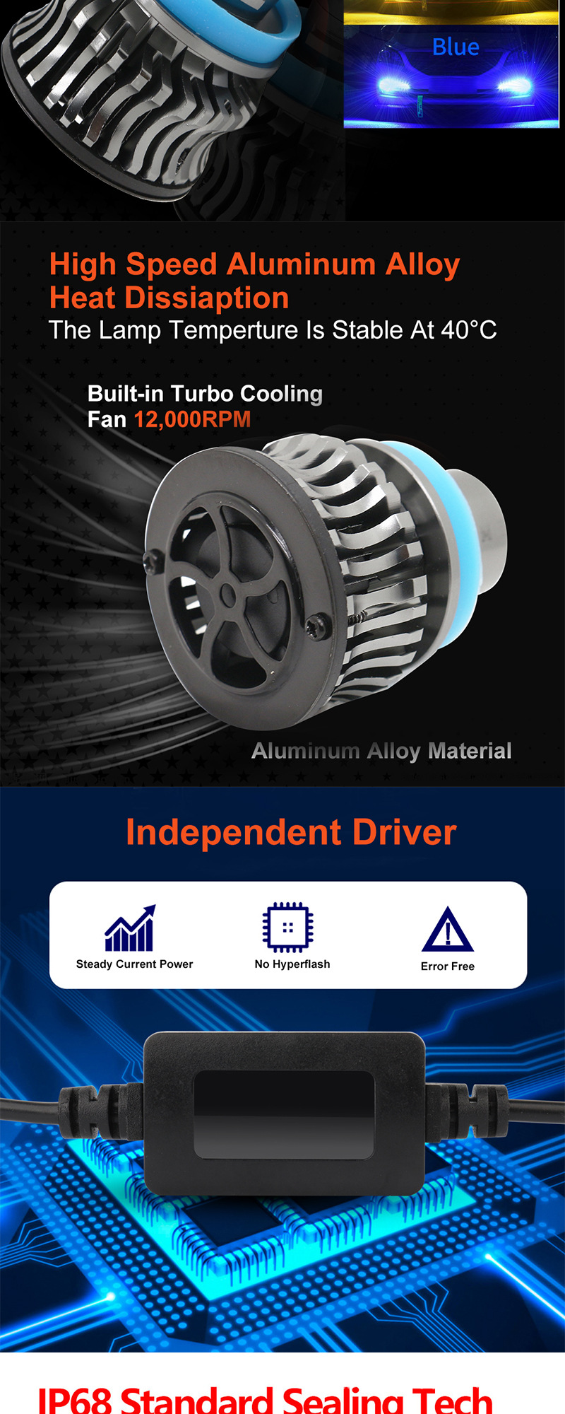 Cross-border laser direct insertion integrated LED car headlight golden light lime three-color flash H119005 front fog lamp