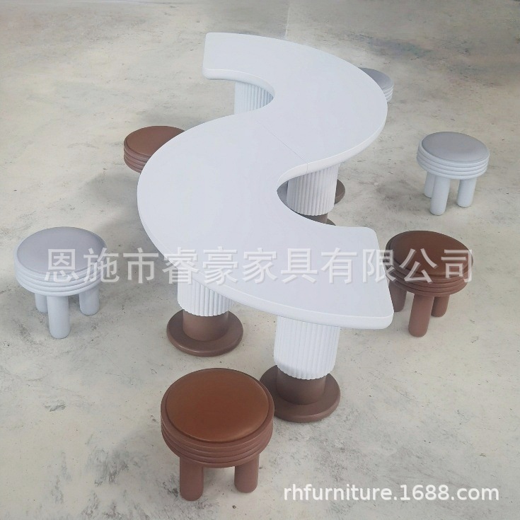 Zdh New S-Shaped Kidsren's Handmade Table Activity Center Mezzanine Table and Chair Combination Art Writing Leisure Table