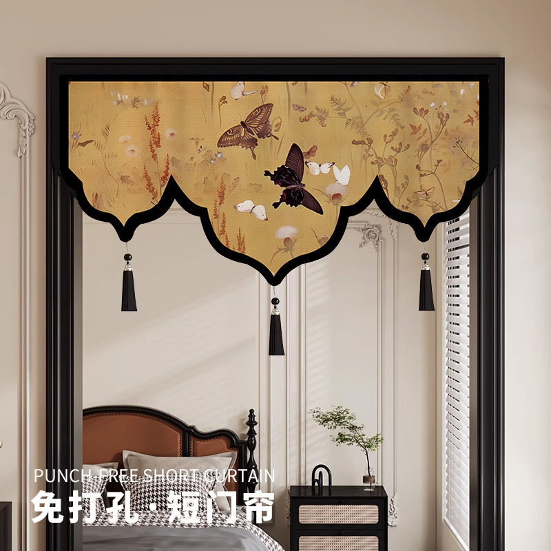 中式门帘隔断帘2025新款高档卧室房间遮挡半帘短帘厨房三角旗帘子|undefined