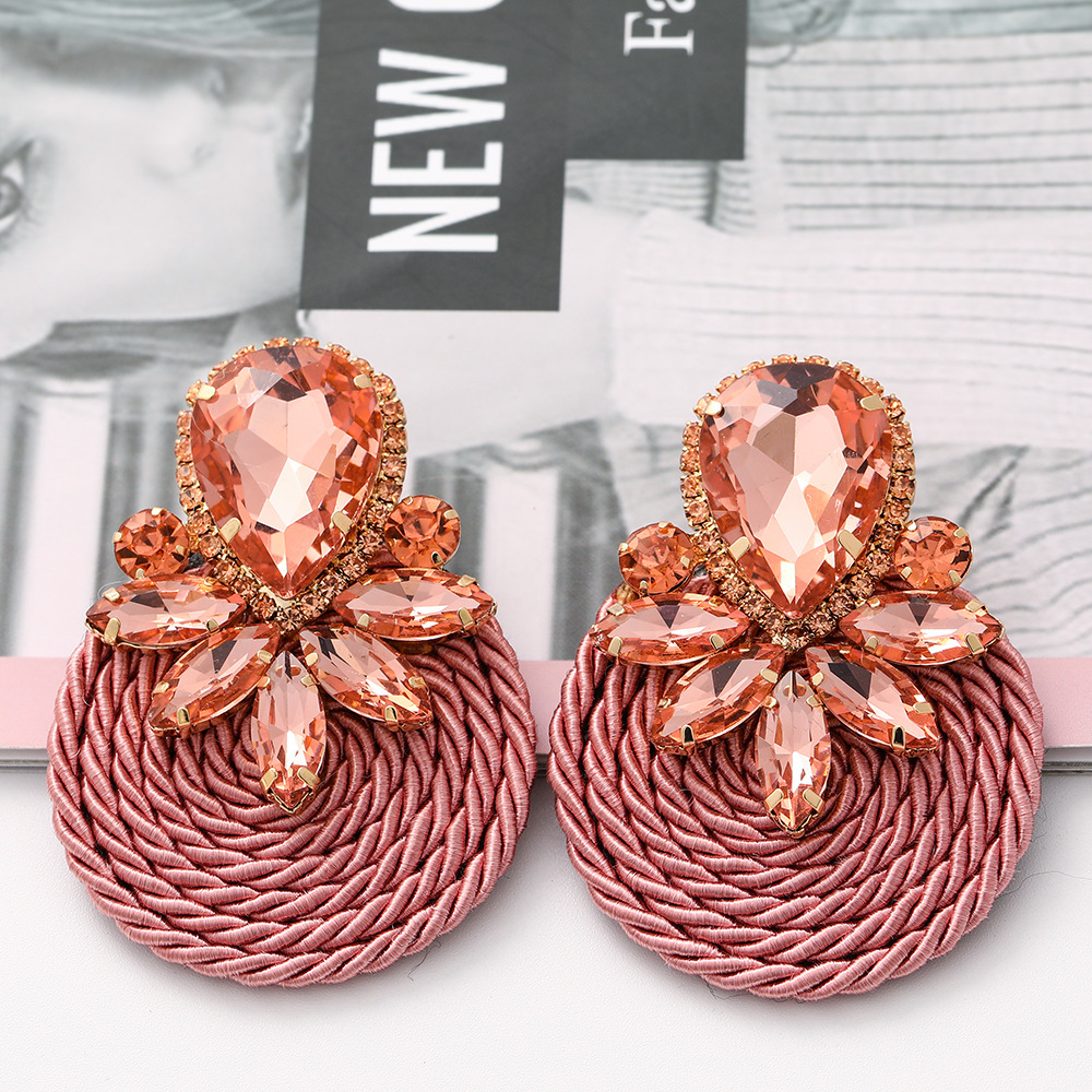 fashion round diamond braided earrings