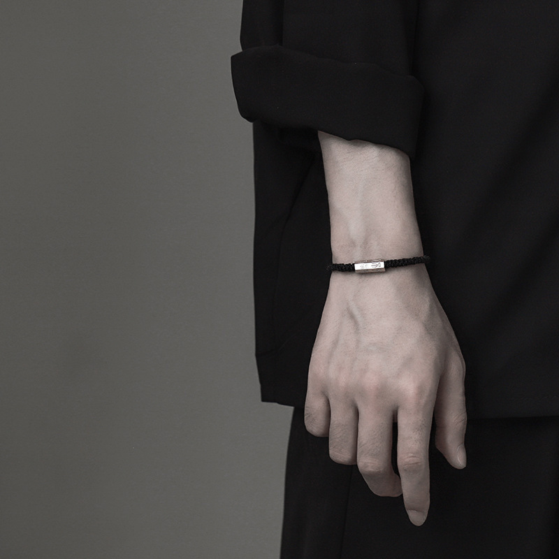 s925 Silver Bracelet Men's Trendy Niche Design Simple Light Luxury Men's Woven Hand Rope Commemorative Gift for Boyfriend