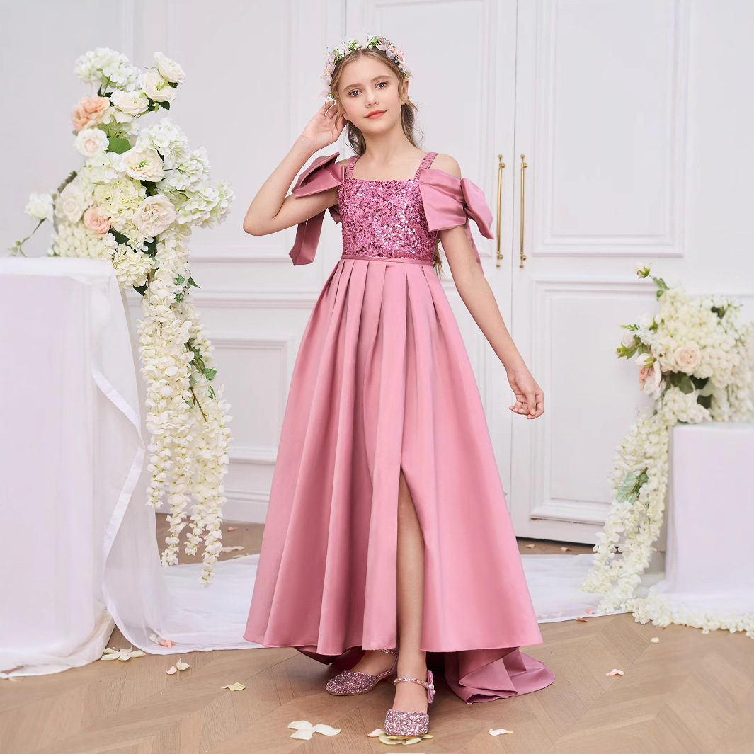 2025 vestido de verano para niños, vestido de princesa, vestido de fiesta de niña de flores de tela forjada, vestido de lavado de un año de bebé, vestido de noche