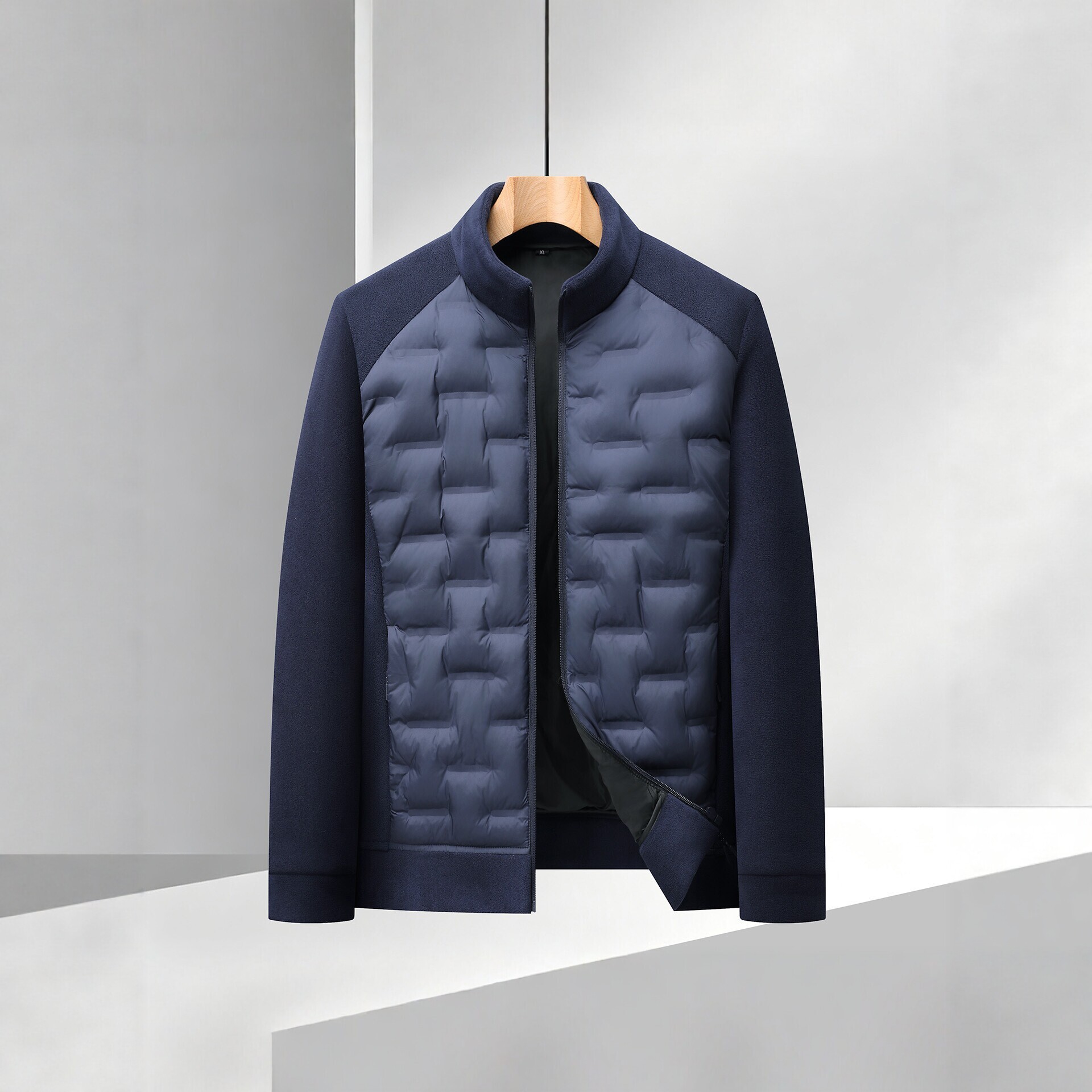 Men's lightweight cotton-padded jacket with stand-up collar, warm for autumn and winter, stylish and versatile casual jacket, dark blue or black.
