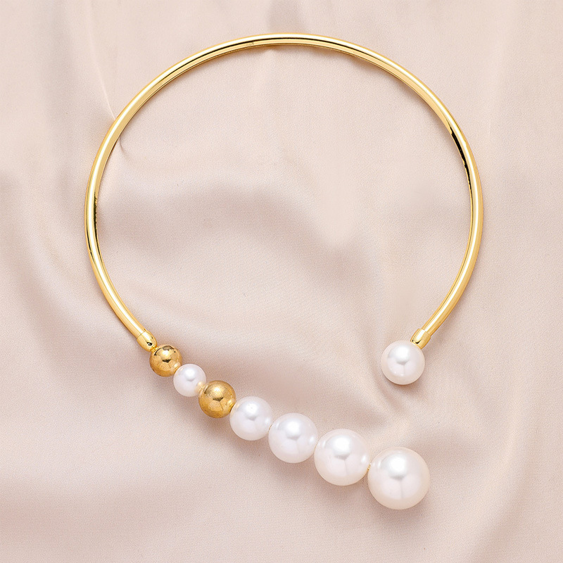 Europa y América moda exagerada collar de perlas simple versátil pequeñas cuentas de oro collar abierto exquisita joyería de cadena de clavícula para las mujeres