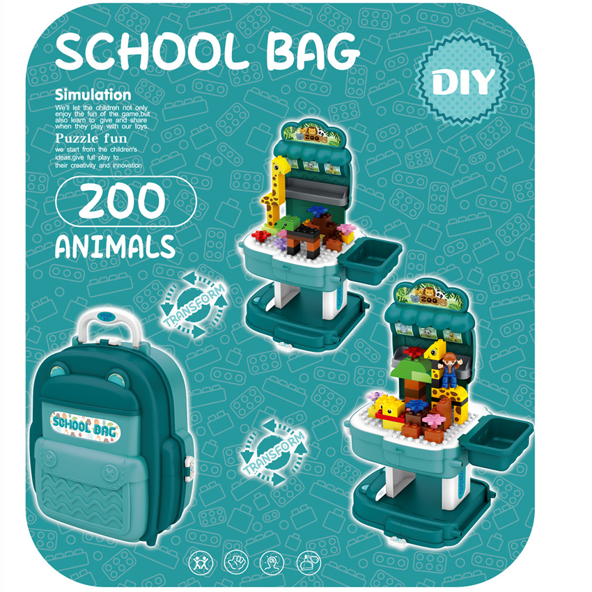 El comercio exterior de los niños DIY bloques de construcción mochila juguete bomberos coche ingeniería animal diapositiva montaje educación temprana bloques de construcción traje