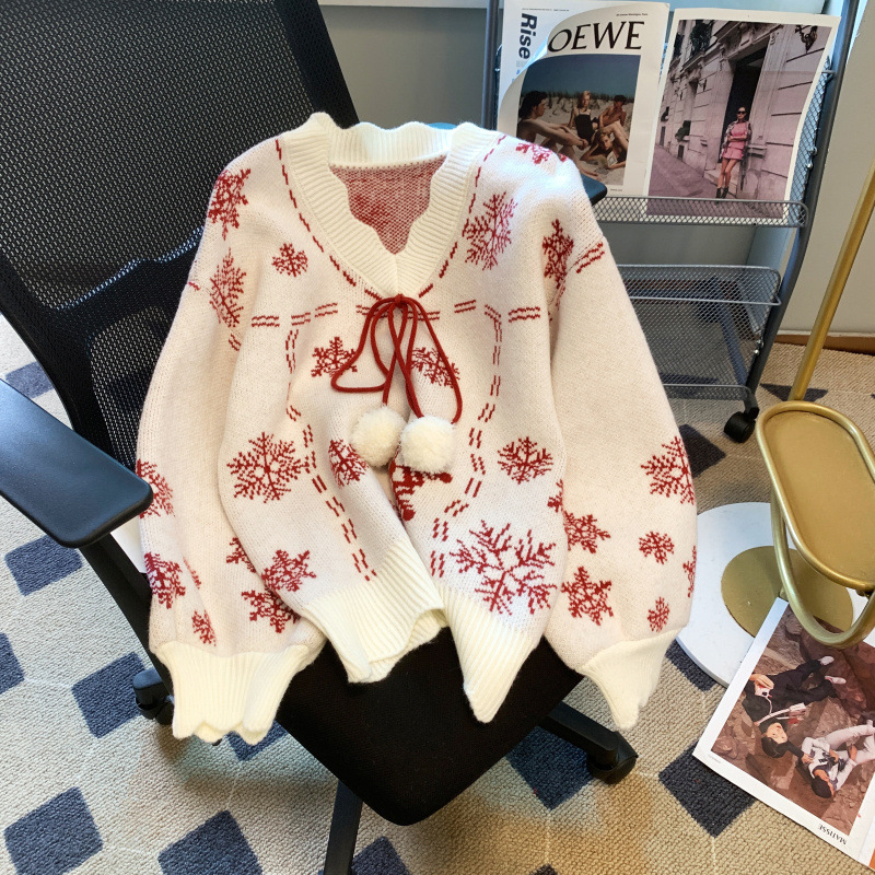Christmas New Red Autumn and Winter Sweater Snowflake Lazy Knitwear Thickened Loose Coat Sweet Long Sleeve Top Trendy Christmas New Red Autumn and Winter Sweater Snowflake Lazy Knitwear Thickened Loose Coat Sweet Long Sleeve Top Trendy