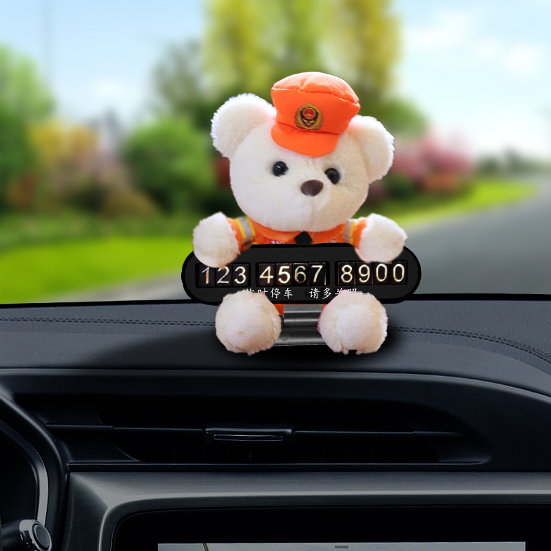 Lindo y divertido policía de tráfico de dibujos animados oso policía conejito pequeño número de estacionamiento temporal placa decoración del automóvil suministros del automóvil