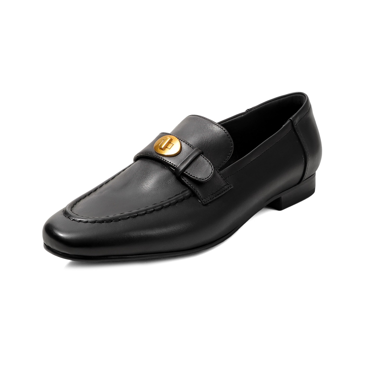 Giày loafer nữ da bò mũi sâu gót vuông thấp phong cách Anh Quốc — màu nâu
