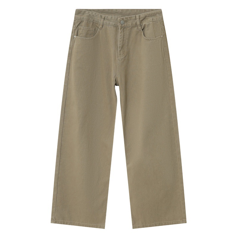 EF JEANS | 2023 Four Seasons Nueva recta suelta estilo coreano simple cintura media alta color sólido JEANS caqui